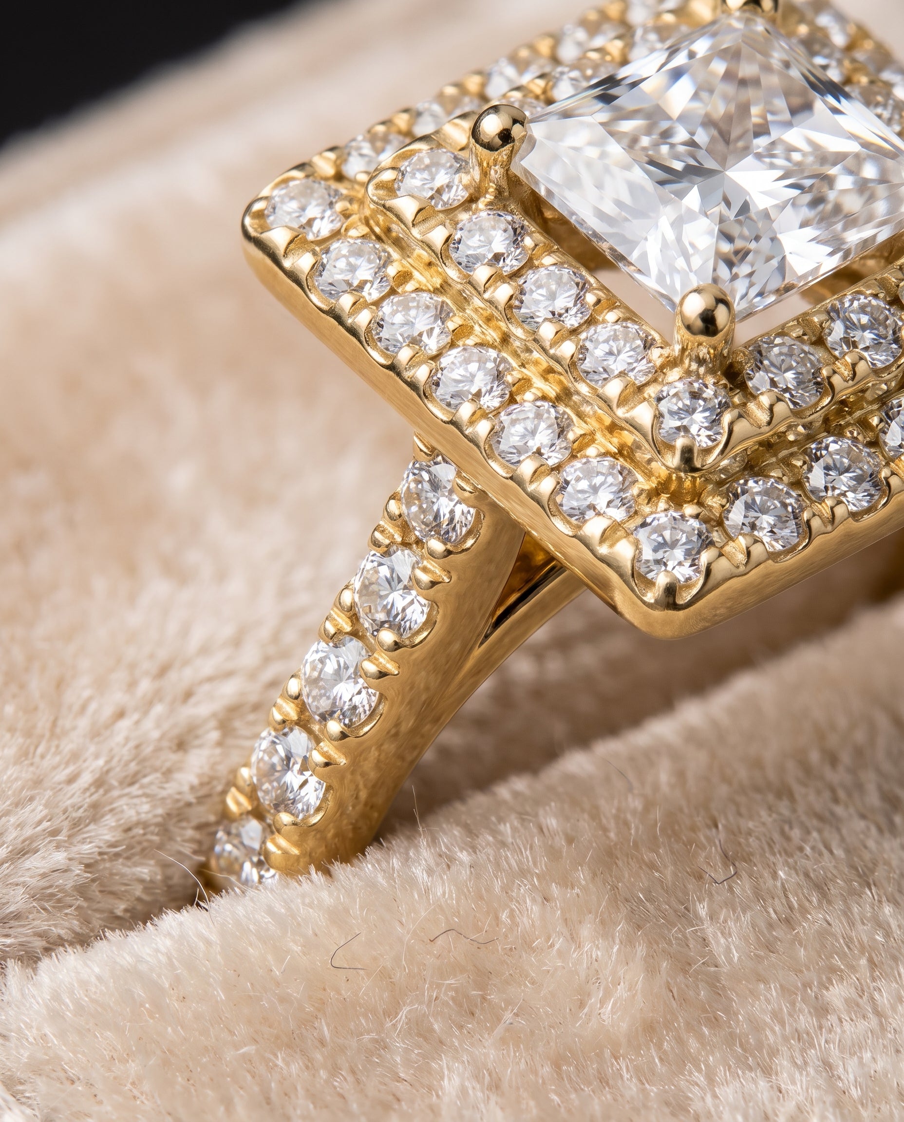 The Whitney Double Halo Princess Cut Engagement Ring Setting in 18K Yellow Gold