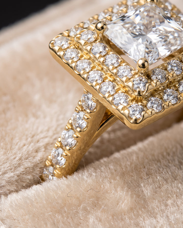 The Whitney Double Halo Princess Cut Engagement Ring Setting in 18K Yellow Gold