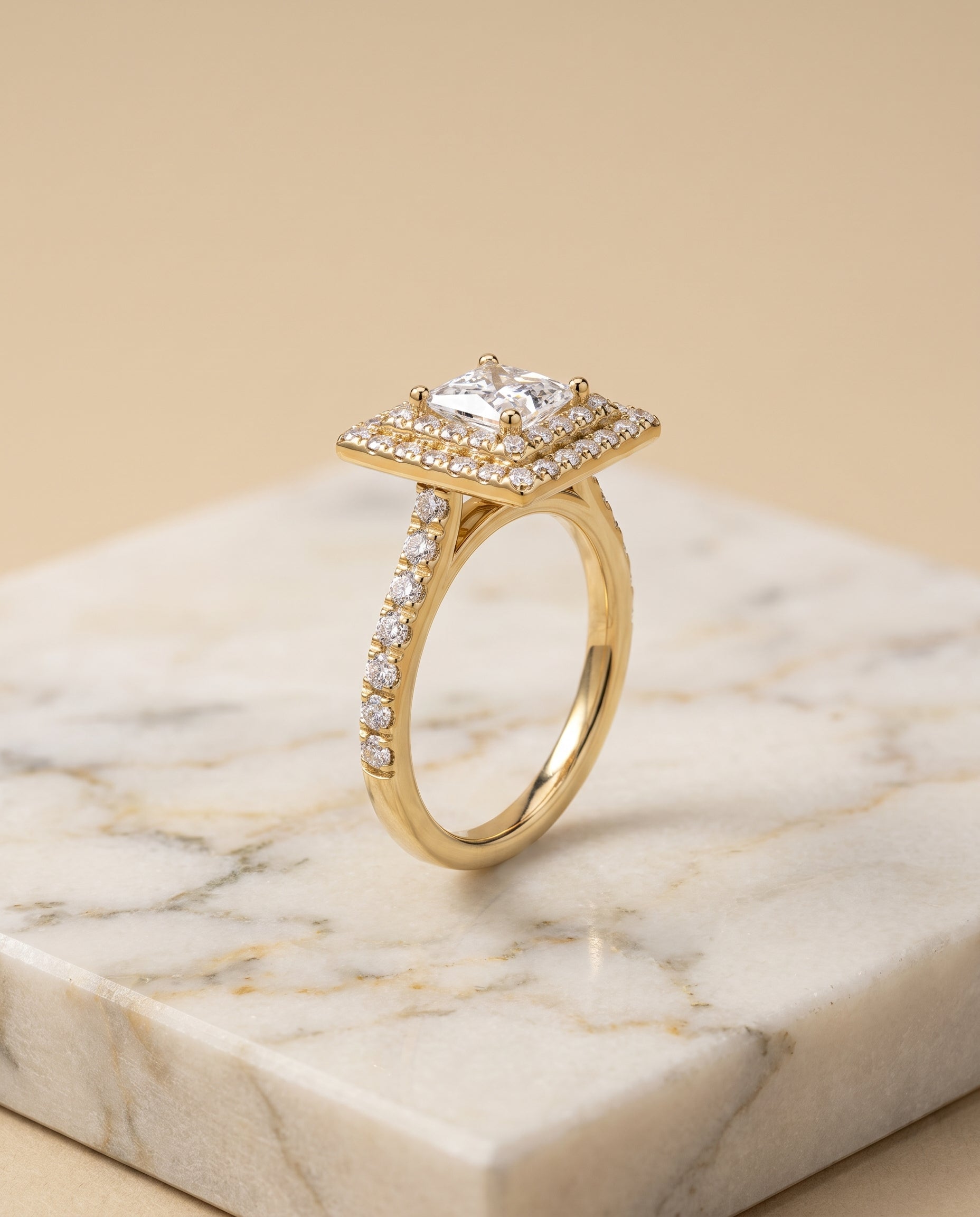 The Whitney Double Halo Princess Cut Engagement Ring Setting in 18K Yellow Gold