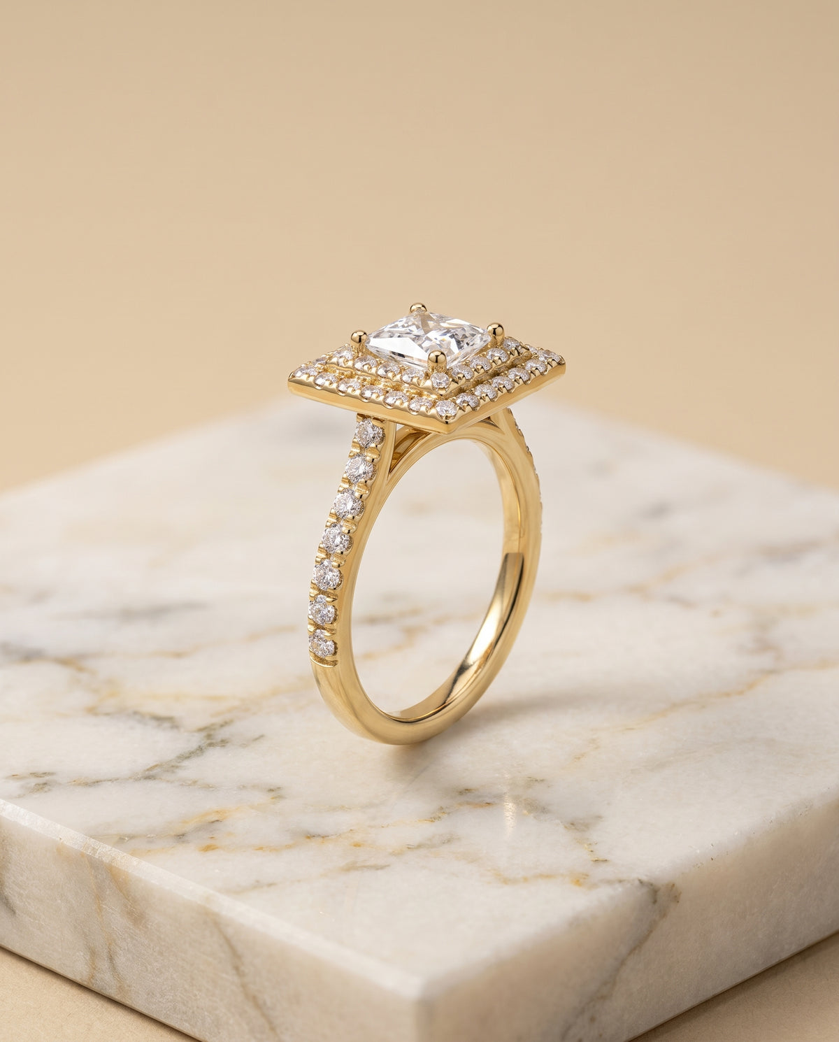 The Whitney Double Halo Princess Cut Engagement Ring Setting in 18K Yellow Gold