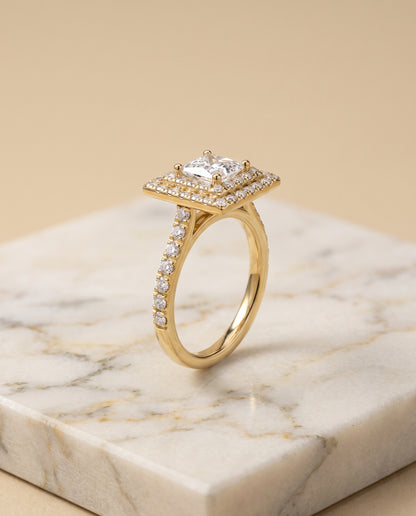 The Whitney Double Halo Princess Cut Engagement Ring Setting in 18K Yellow Gold