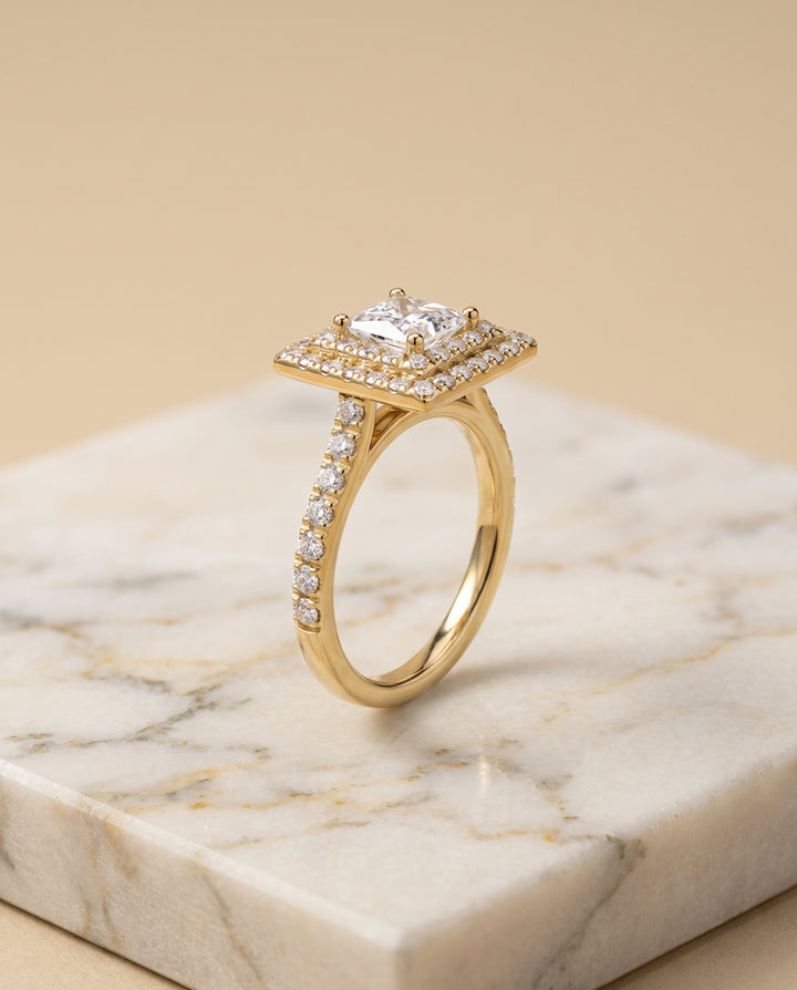 The Whitney Double Halo Princess Cut Engagement Ring Setting in 18K Yellow Gold