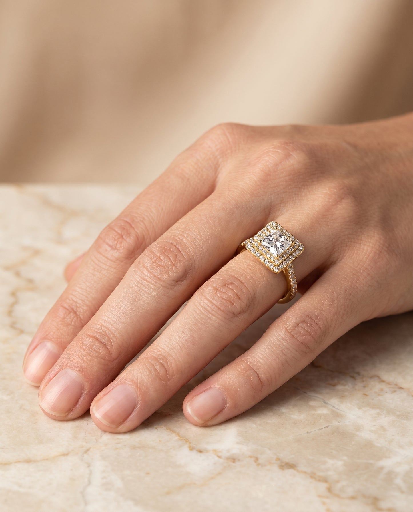 The Whitney Double Halo Princess Cut Engagement Ring Setting in 18K Yellow Gold