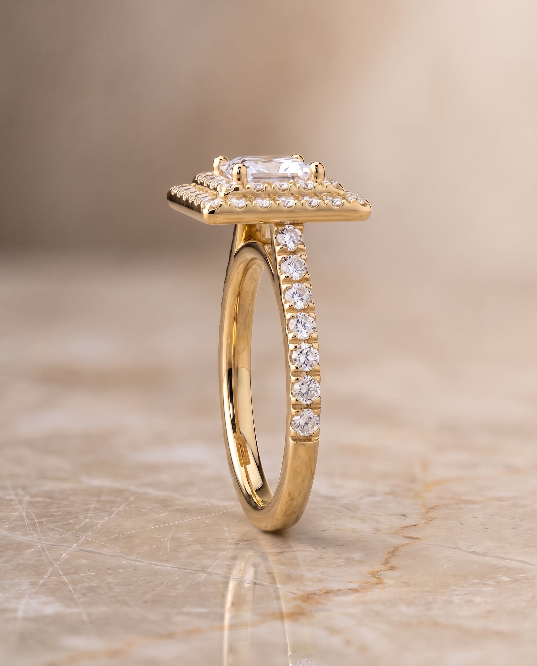 The Whitney Double Halo Princess Cut Engagement Ring Setting in 18K Yellow Gold