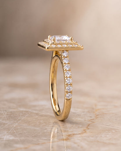 The Whitney Double Halo Princess Cut Engagement Ring Setting in 18K Yellow Gold