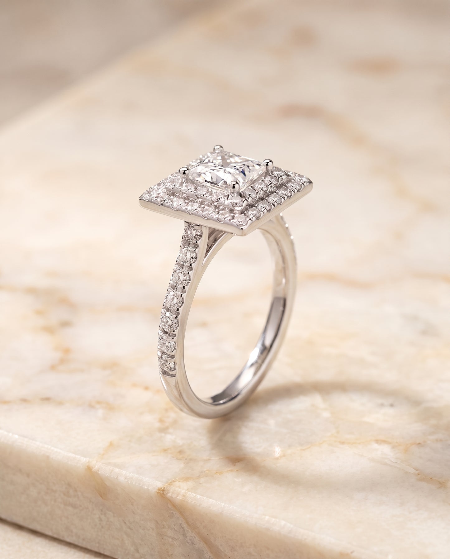 The Whitney Double Halo Princess Cut Engagement Ring Setting in Platinum