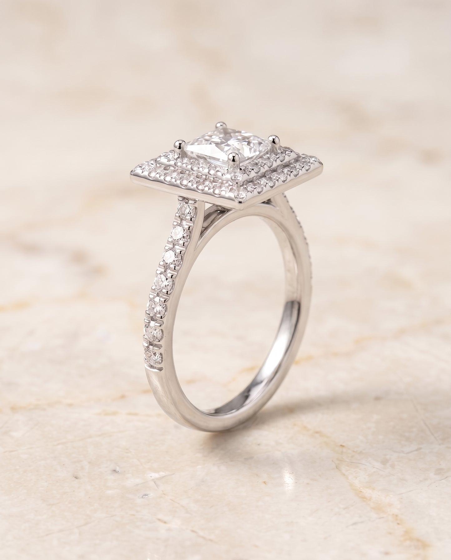 The Whitney Double Halo Princess Cut Engagement Ring Setting in Platinum