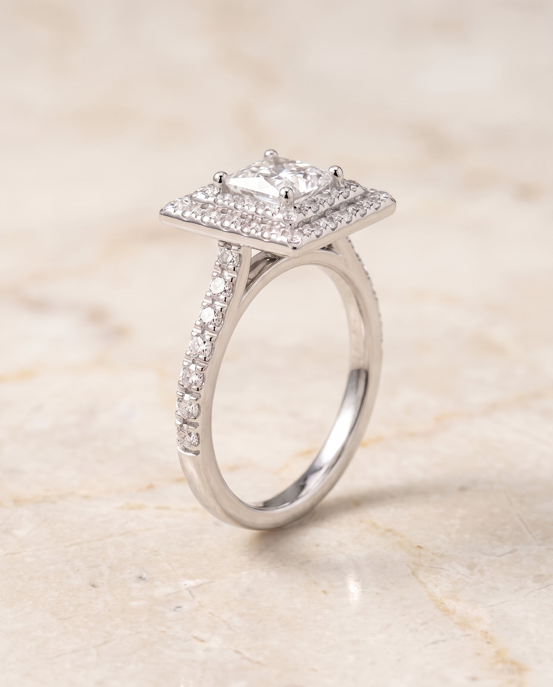 The Whitney setting for princess diamonds, made to order in Platinum | RockHer