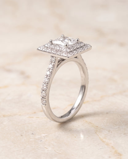 The Whitney Double Halo Princess Cut Engagement Ring Setting in Platinum