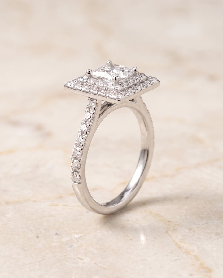 The Whitney Double Halo Princess Cut Engagement Ring Setting in Platinum