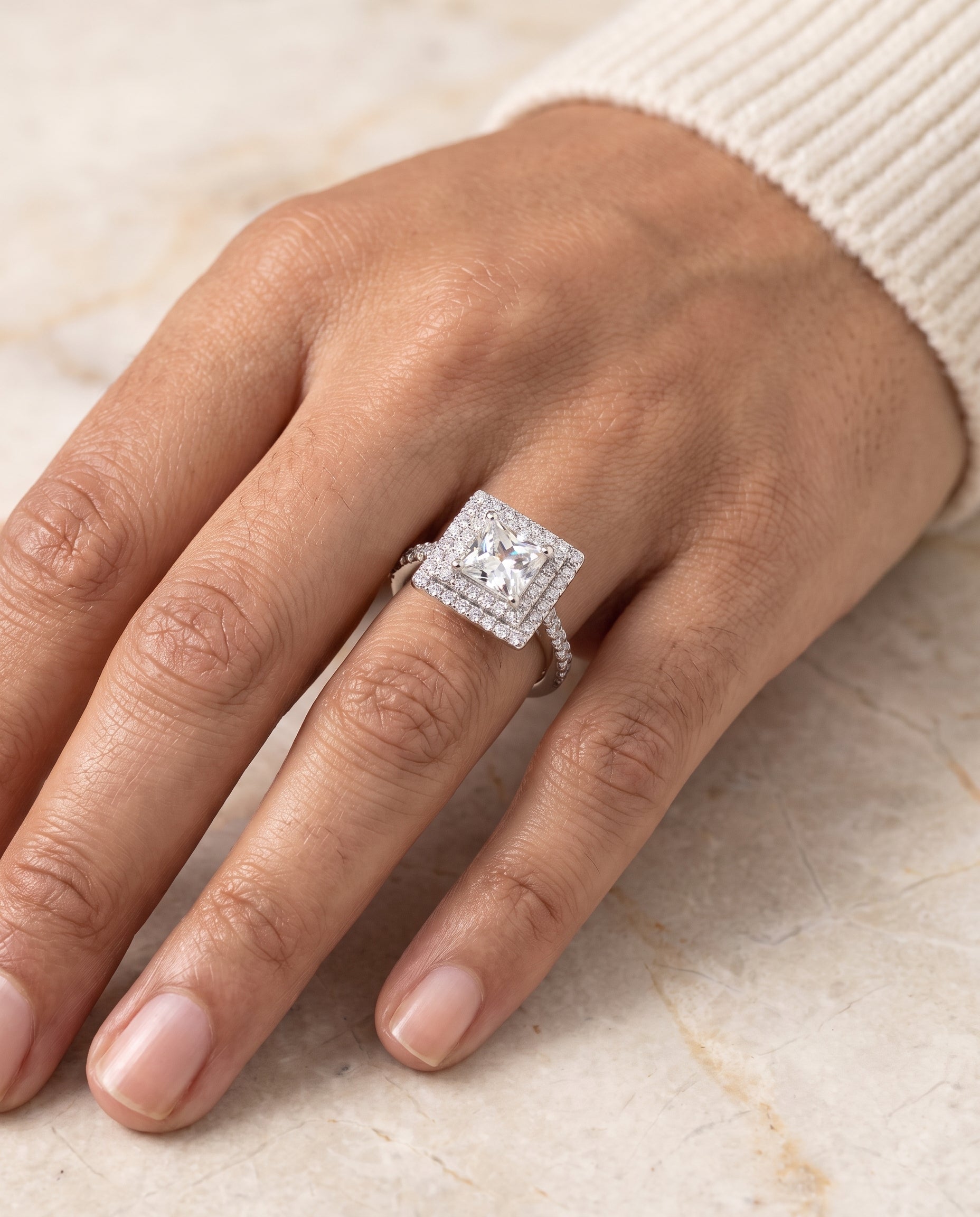 The Whitney engagement ring setting in Platinum, double halo design | RockHer