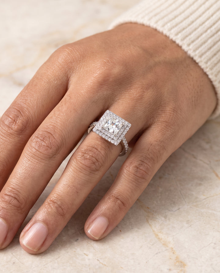 The Whitney Double Halo Princess Cut Engagement Ring Setting in Platinum