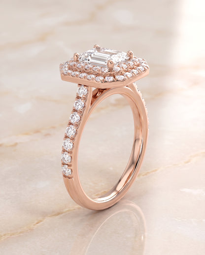The Whitney Double Halo Radiant Cut Engagement Ring Setting in 14K Rose Gold