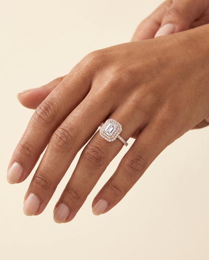 The Whitney Double Halo Radiant Cut Engagement Ring Setting in 14K Rose Gold