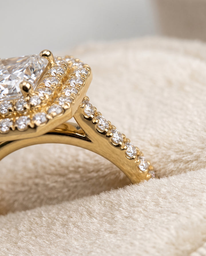 The Whitney Double Halo Radiant Cut Engagement Ring Setting in 18K Yellow Gold