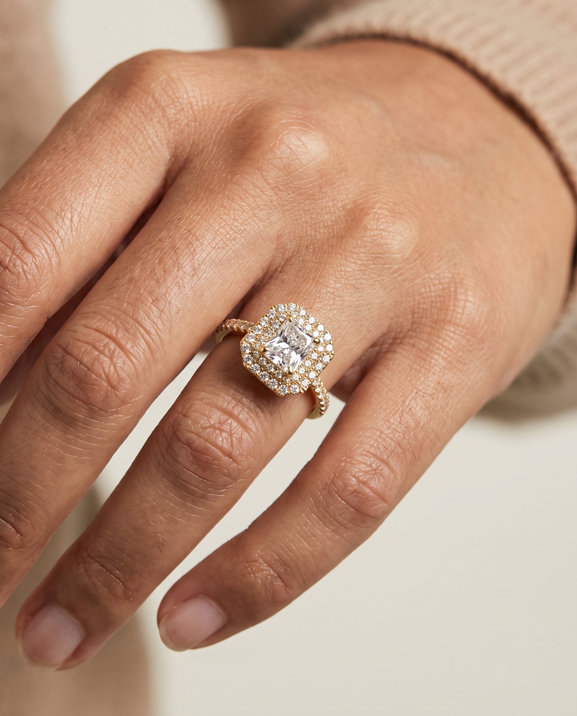 The Whitney engagement ring setting in 18K Yellow Gold, double halo cut design | RockHer