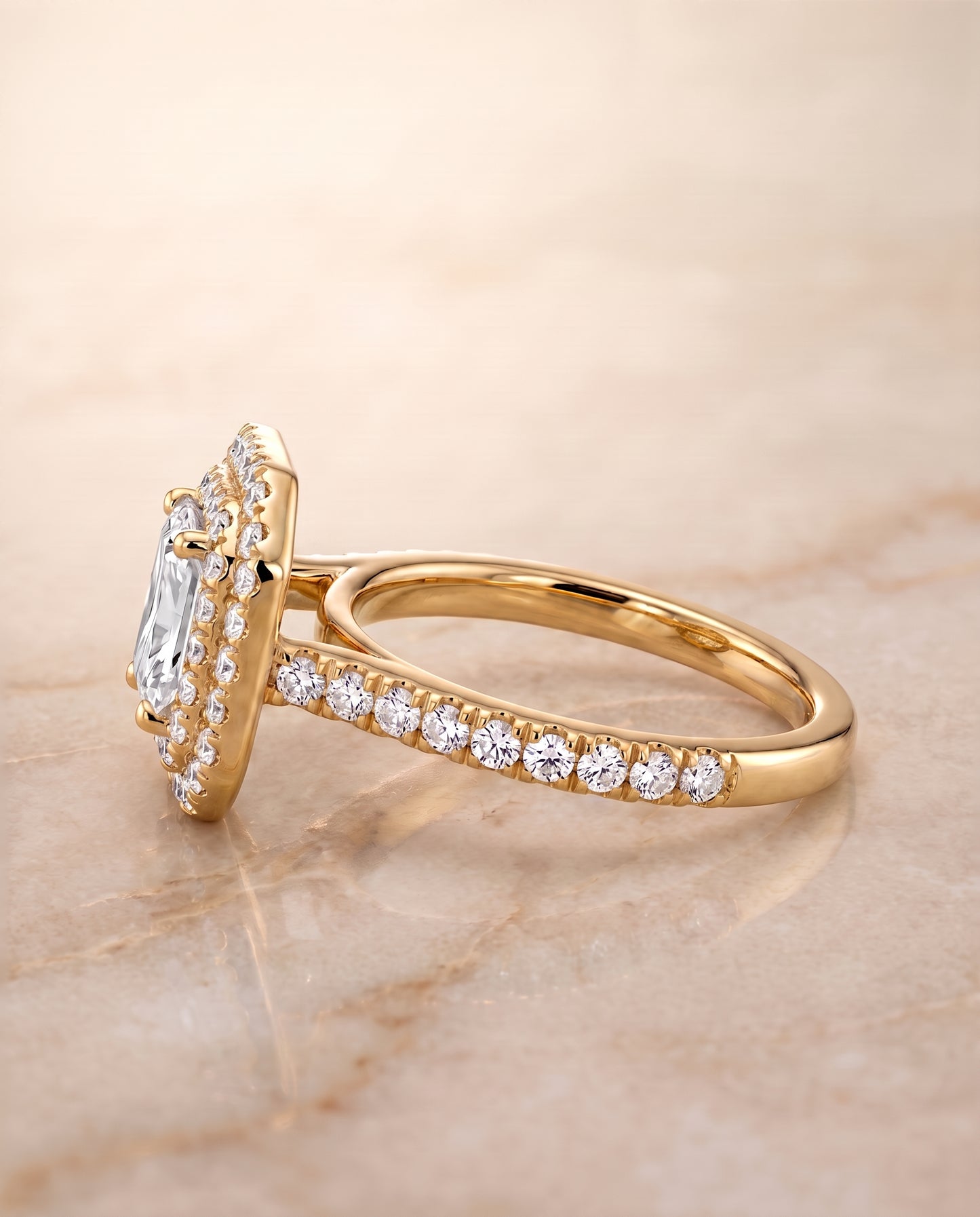 The Whitney Double Halo Radiant Cut Engagement Ring Setting in 18K Yellow Gold