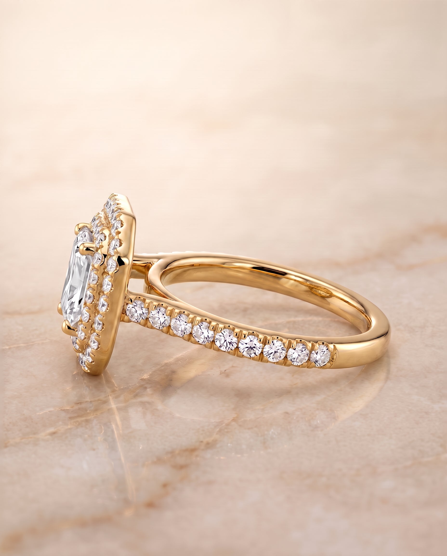 The Whitney setting for radiant diamonds, made to order in 18K Yellow Gold | RockHer
