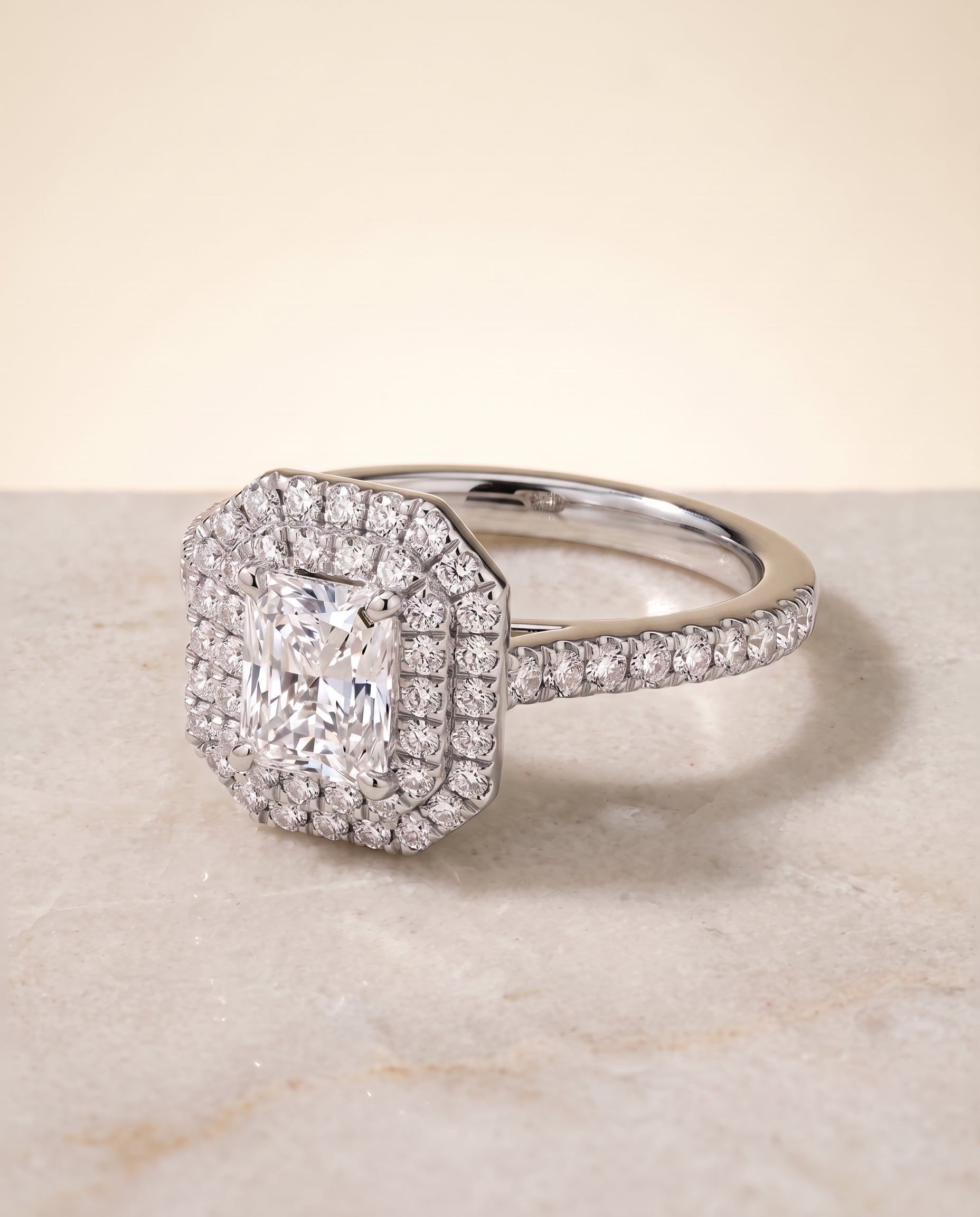 The Whitney setting for radiant diamonds, made to order in Platinum | RockHer