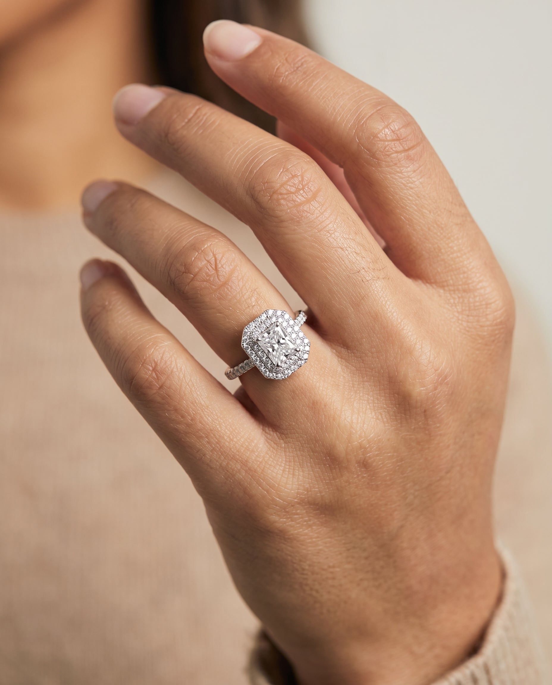 The Whitney engagement ring setting in Platinum, double halo cut design | RockHer