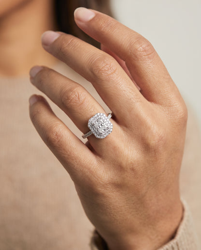 The Whitney Double Halo Radiant Cut Engagement Ring Setting in Platinum