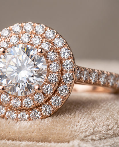 The Whitney Double Halo Round Engagement Ring Setting in 14K Rose Gold