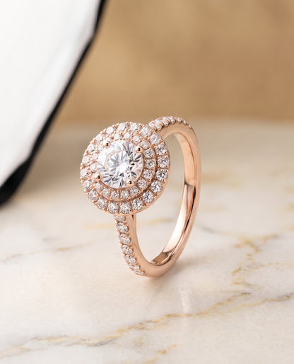 The Whitney Double Halo Round Engagement Ring Setting in 14K Rose Gold