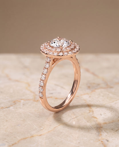 The Whitney Double Halo Round Engagement Ring Setting in 14K Rose Gold