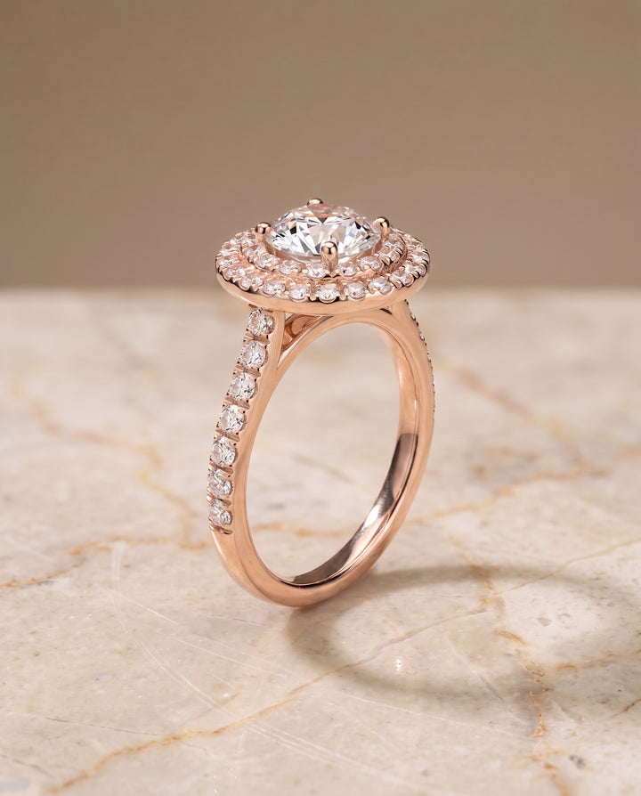 The Whitney Double Halo Round Engagement Ring Setting in 14K Rose Gold