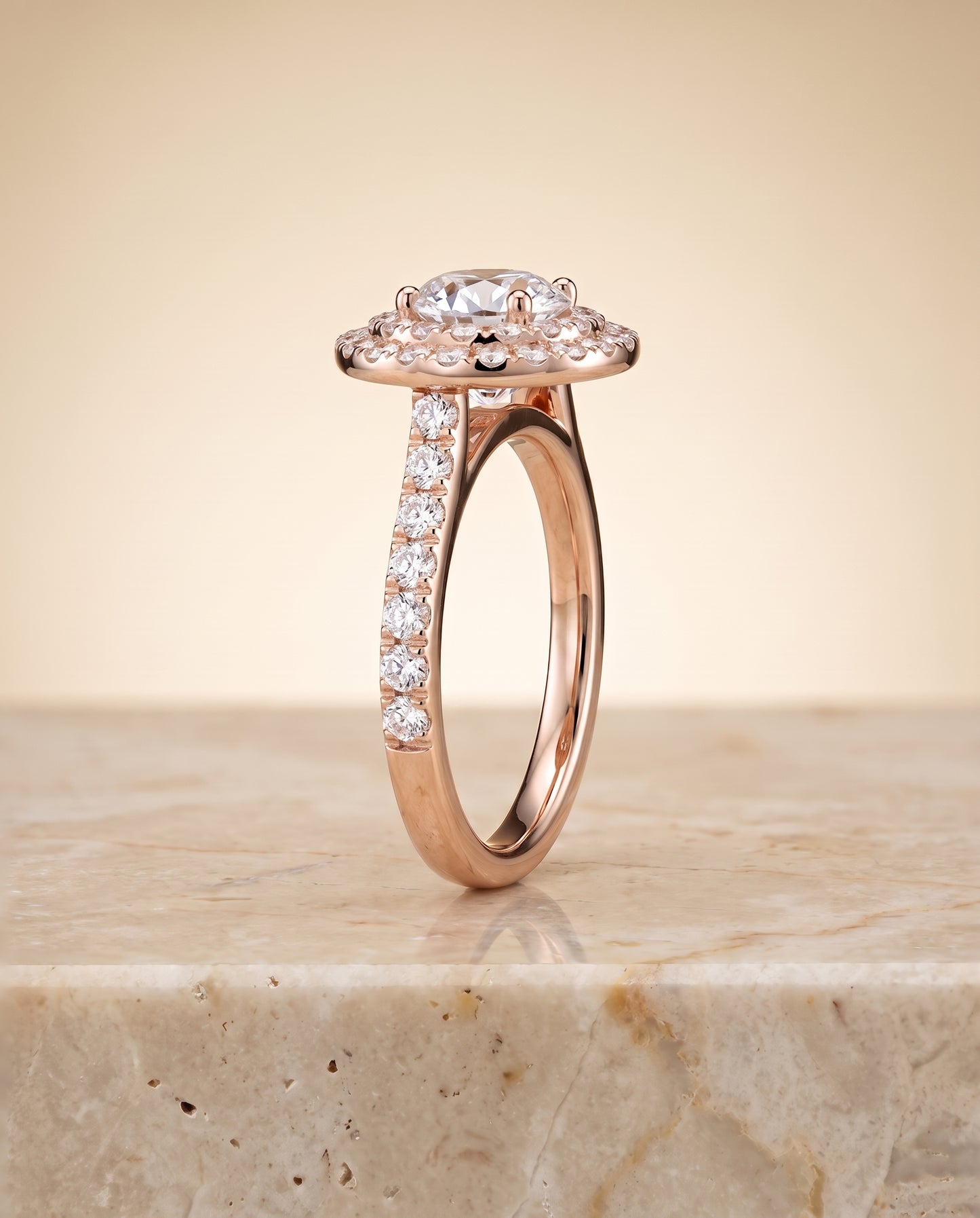 The Whitney Double Halo Round Engagement Ring Setting in 14K Rose Gold