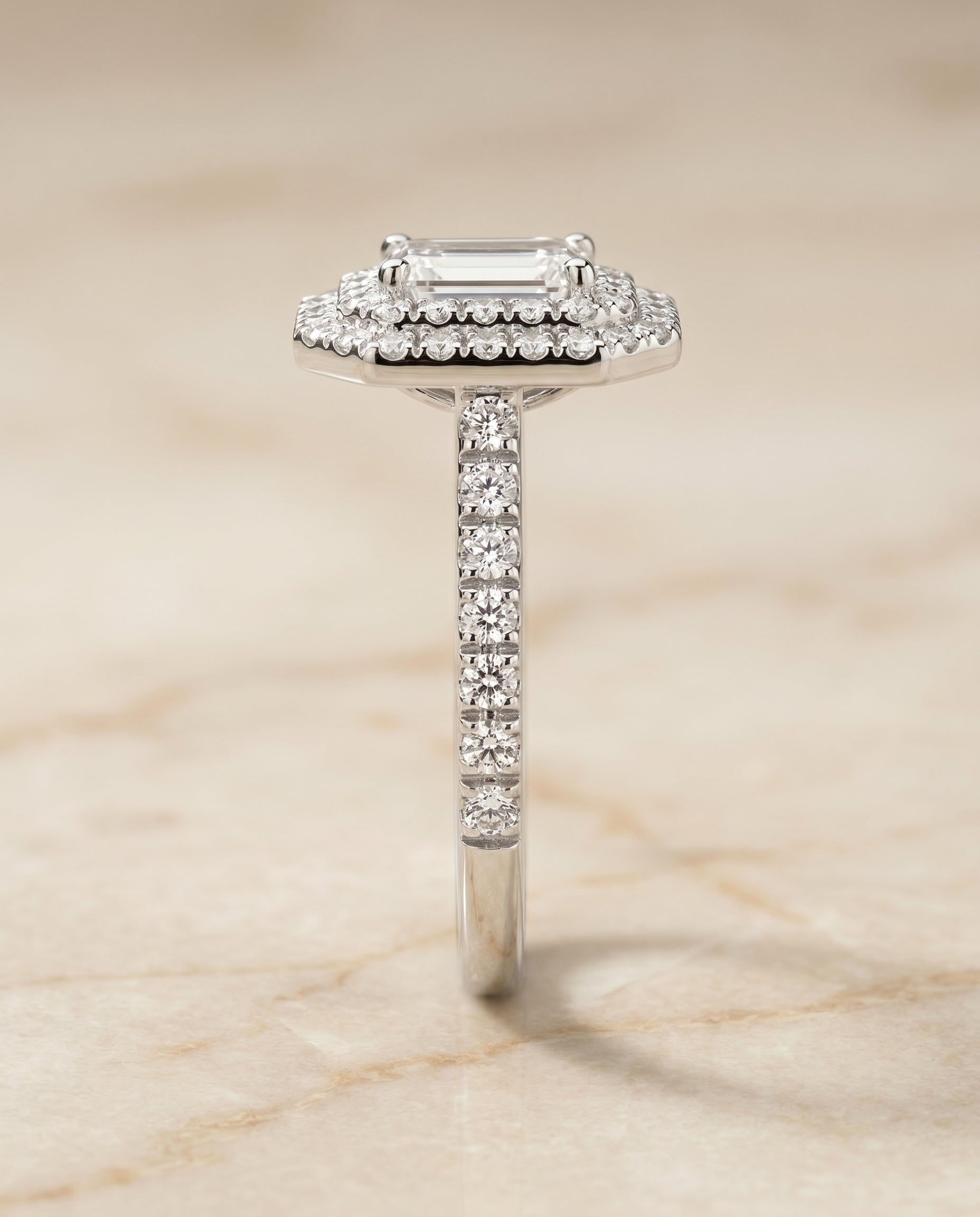The Whitney setting for emerald diamonds, made to order in Platinum | RockHer