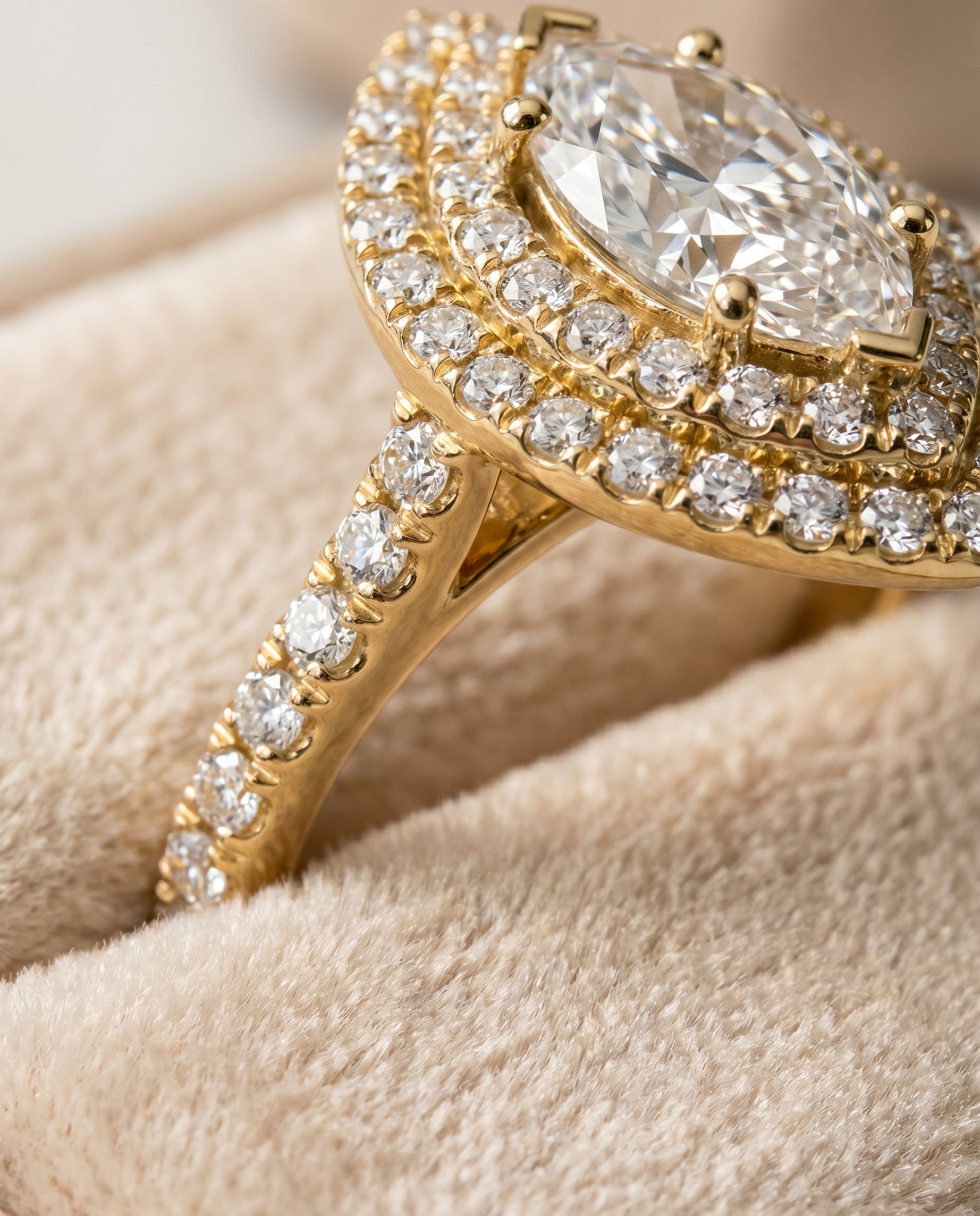 18K Yellow Gold band of The Whitney marquise engagement ring setting | RockHer
