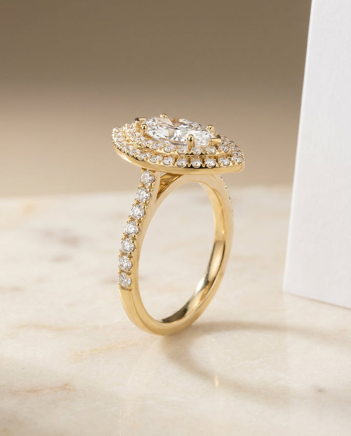 Whitney Select Double Halo Marquise Lab Diamond Engagement Ring in 18K Yellow Gold, front view | RockHer