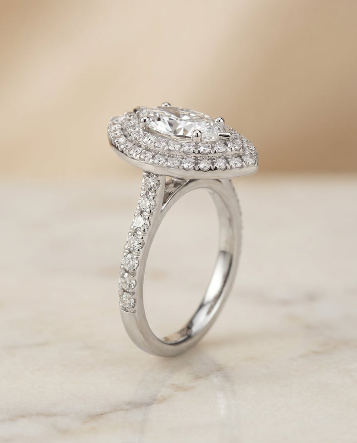 Whitney Select Double Halo Marquise Lab Diamond Engagement Ring in Platinum, front view | RockHer