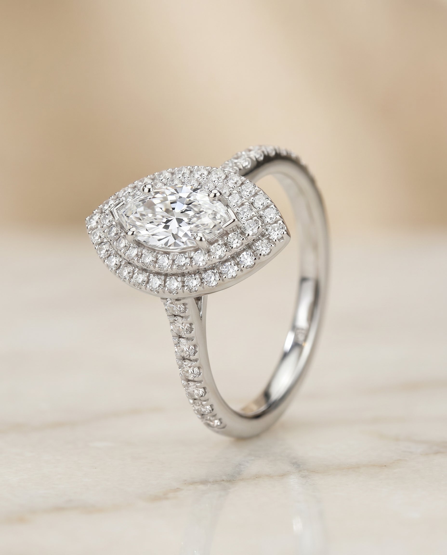 Double Halo styling on The Whitney marquise engagement ring setting | RockHer