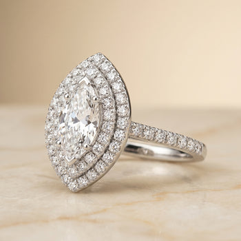 The Whitney Double Halo Marquise Engagement Ring Setting in 18K White Gold