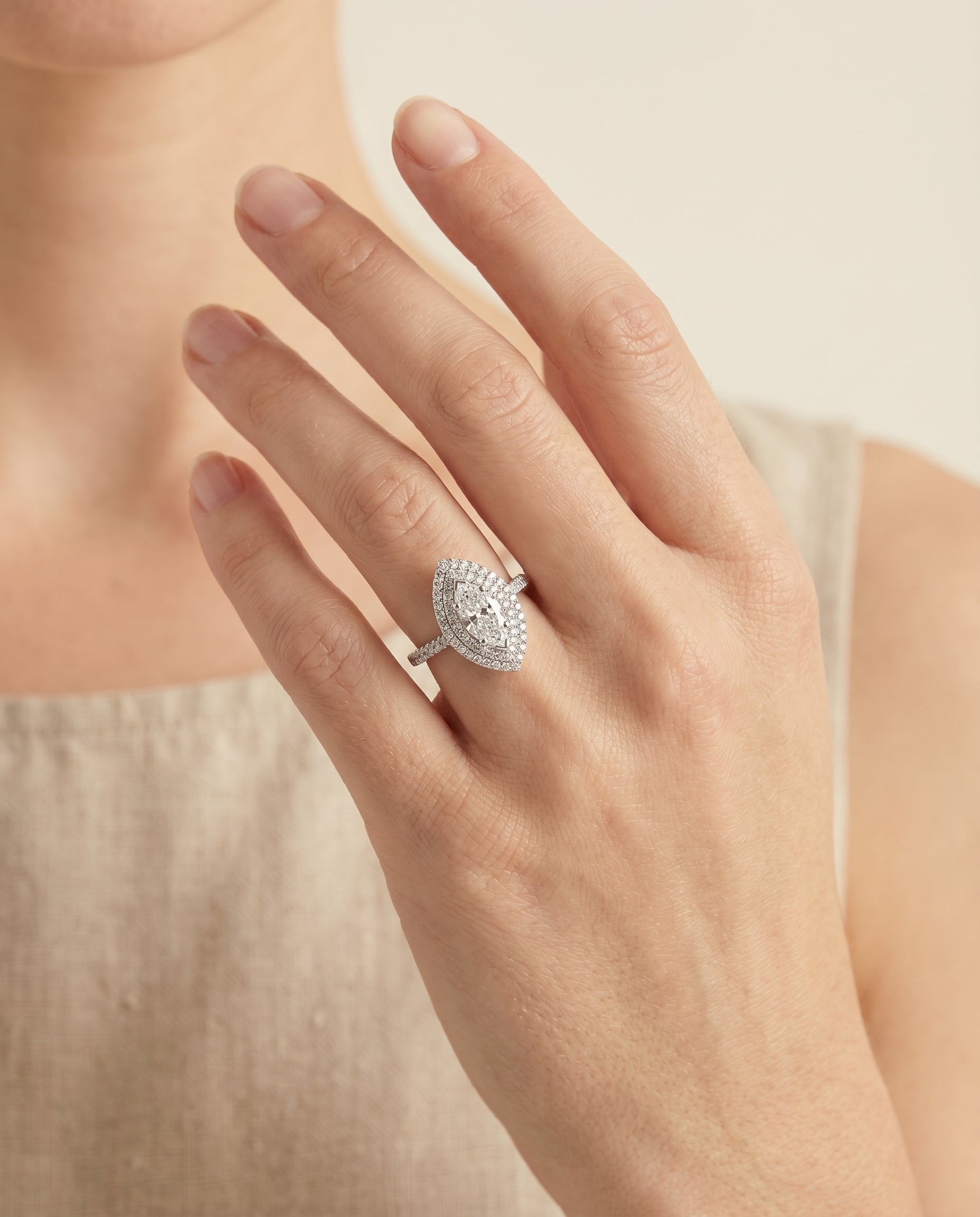 The Whitney engagement ring setting in Platinum, double halo design | RockHer