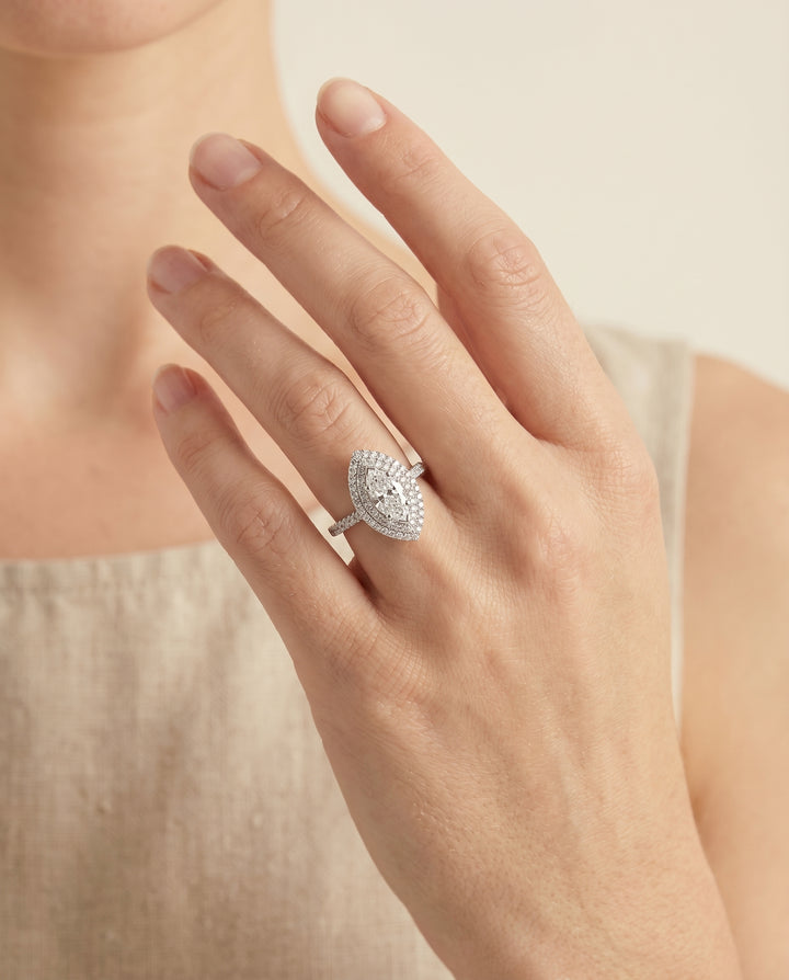 The Whitney Double Halo Marquise Engagement Ring Setting in Platinum