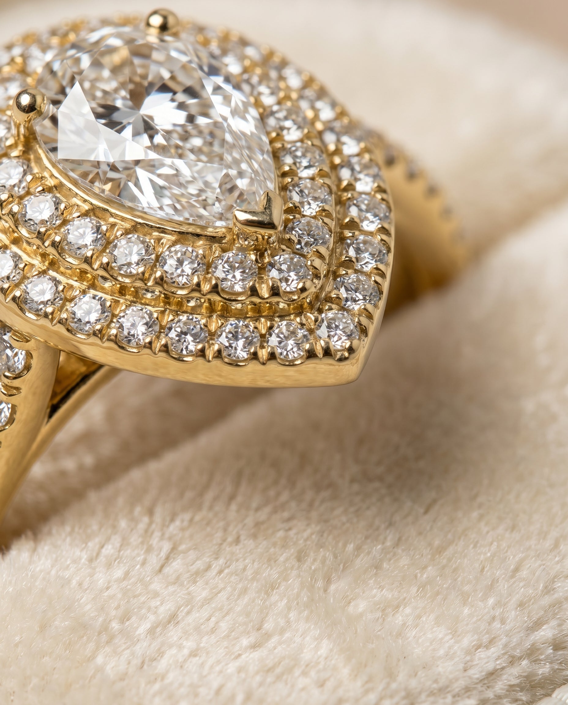 18K Yellow Gold band of The Whitney pear engagement ring setting | RockHer