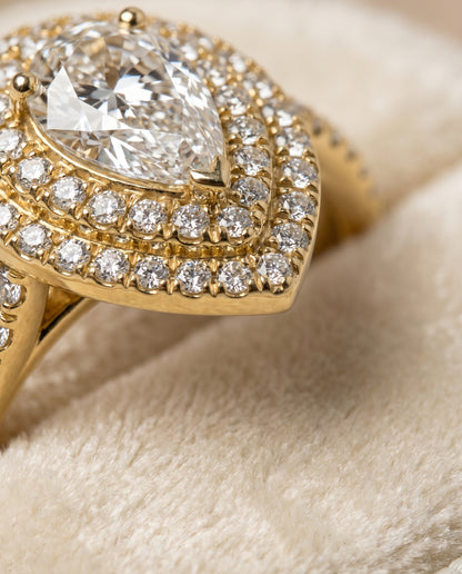 The Whitney Double Halo Pear Engagement Ring Setting in 18K Yellow Gold