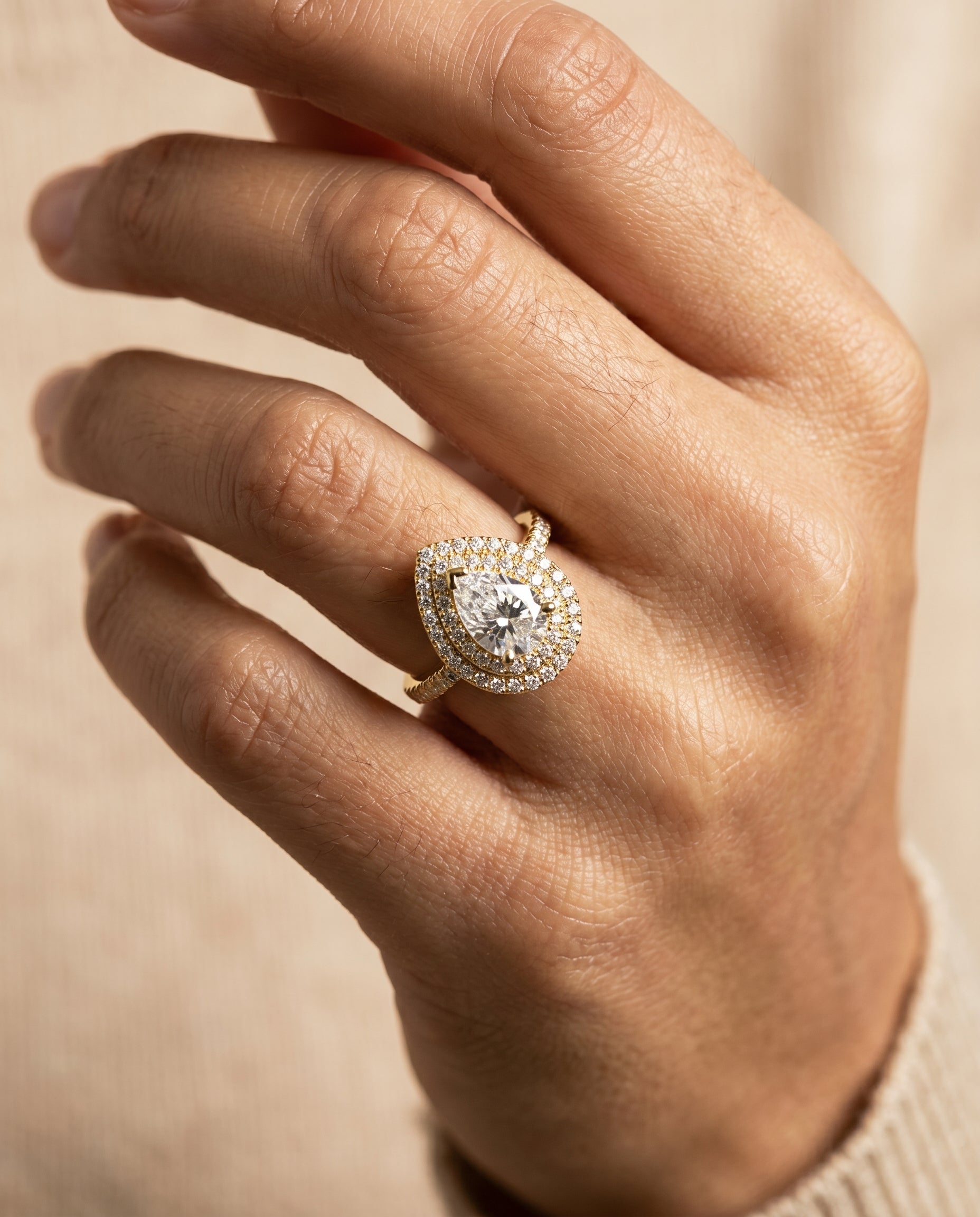 The Whitney engagement ring setting in 18K Yellow Gold, double halo design | RockHer