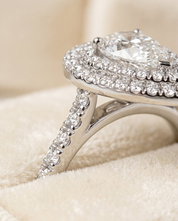 The Whitney Double Halo Pear Engagement Ring Setting in Platinum