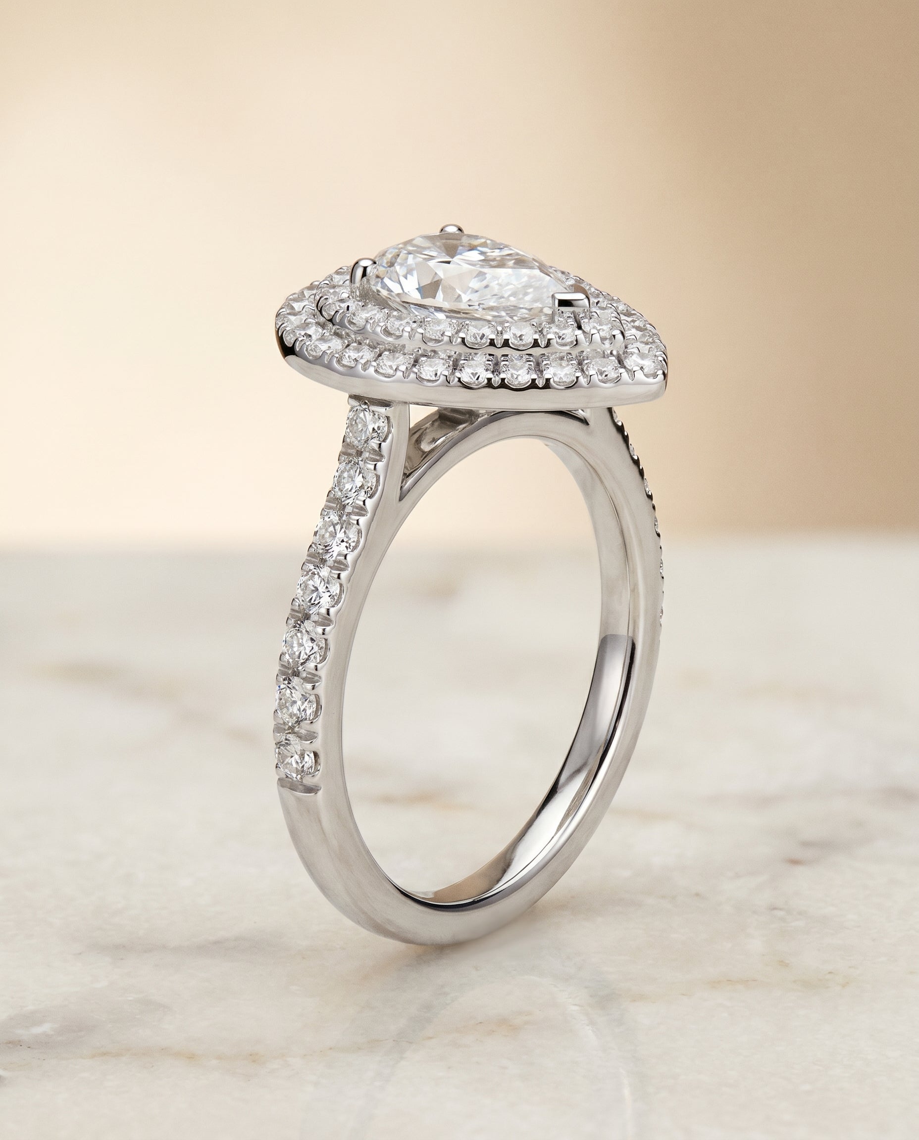 Double Halo styling on The Whitney pear engagement ring setting | RockHer