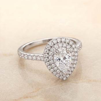 The Whitney Double Halo Pear Engagement Ring Setting in 18K White Gold