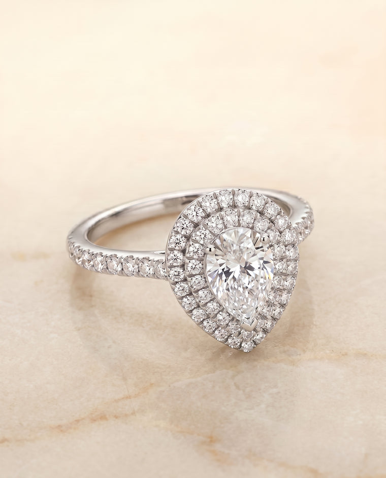 The Whitney Double Halo Pear Engagement Ring Setting in Platinum