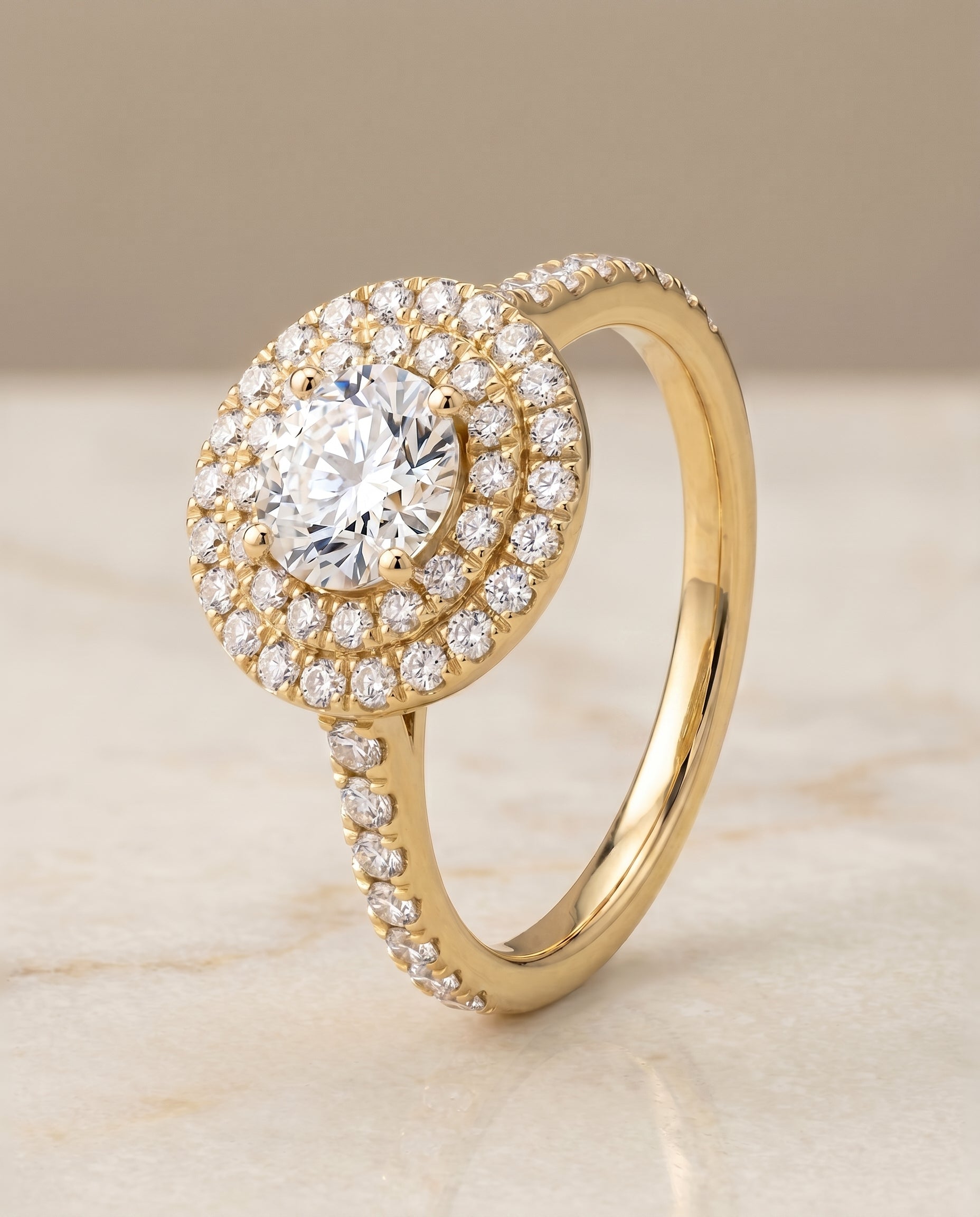 Double Halo styling on The Whitney round engagement ring setting | RockHer
