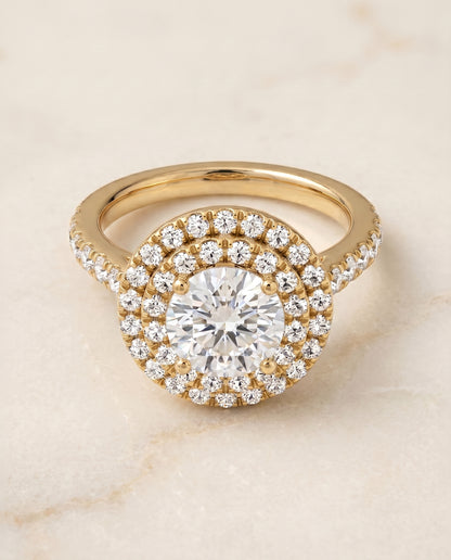 The Whitney Double Halo Round Engagement Ring Setting in 18K Yellow Gold