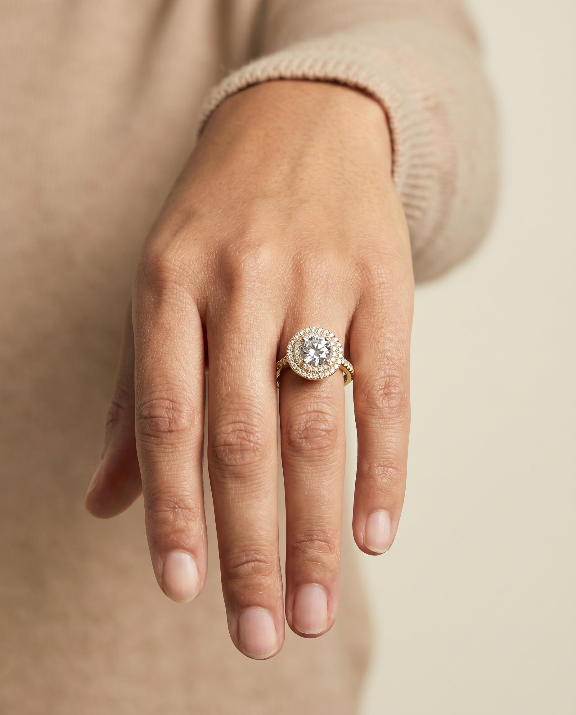 The Whitney engagement ring setting in 18K Yellow Gold, double halo design | RockHer