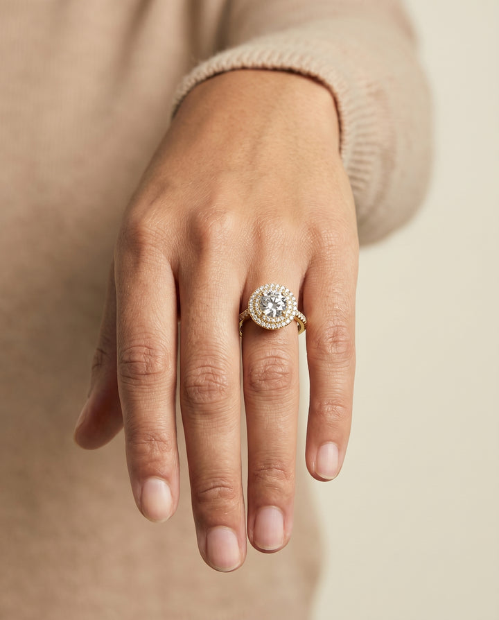 The Whitney Double Halo Round Engagement Ring Setting in 18K Yellow Gold