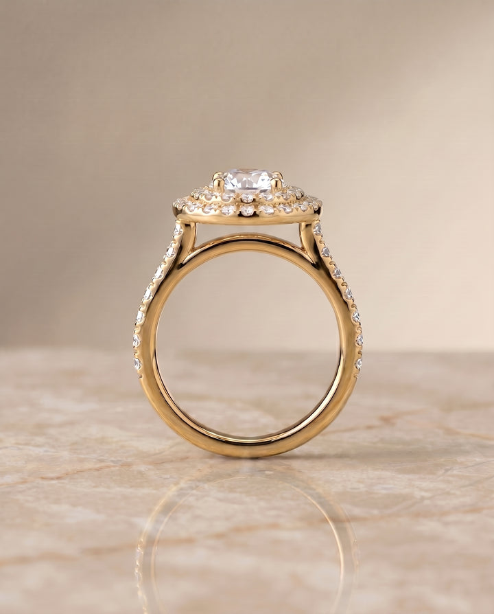 The Whitney Double Halo Round Engagement Ring Setting in 18K Yellow Gold